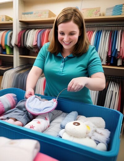 volunteers sorting items